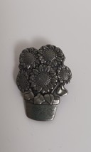 Authentic Vintage &quot;Birds &amp; Bloom&quot; Pewter Flower Pot Flower Pin/Brooch - $170.22 MXN