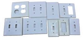 9 Lot Electric Wall Switch &amp; Outlet Cover Single Double Triple White Leviton - £3.92 GBP