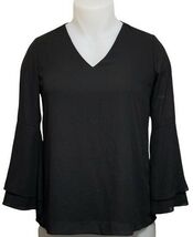 Alfani Bell Sleeves Chiffon Deep Black Women V-Neck Blouse (Size: 6) NWT - $17.81