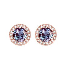rose gold lab grow Alexandrite Gemstone stud Earrings for Women Solid 925 Sterli - £74.31 GBP