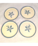 VTG Artisan Handcrafted Coasters Set 4 Pc Glazed Blue Flowers Cream Flor... - £19.30 GBP