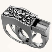 Silver Hidden Compartment Skull Ring BRX64 Mens Womens Gothic Vintage Ne - £7.58 GBP