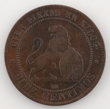 1870 Spain Provisional Government 10 Centimos Very Fine Condition KM #663 - $60.72
