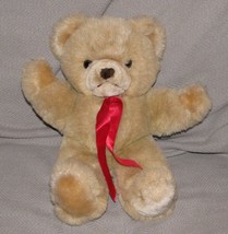 Eden Stuffed Plush Light Brown Teddy Bear Red Ribbon Bow 13&quot; - £51.24 GBP