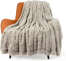 Toonow Faux Fur Luxury Throw Blanket,Double Side Soft, Pumice Stone, Throw - $40.97