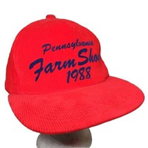 Vintage Pennsylvania Farm Show 1988 Corduroy Snapback Hat Red Rare 80s - £28.11 GBP