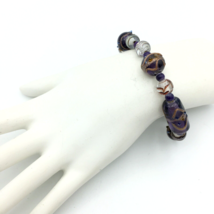 ARTISAN purple glass beaded bracelet - hand-crafted Venetian wedding cake 8.5&quot; - £14.09 GBP