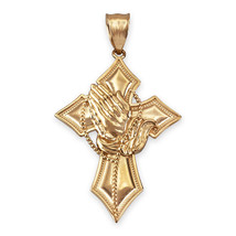 Gold Praying Hands Catholic Cross Pendant - £207.59 GBP