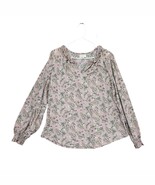 Melloday Women&#39;s XL Pink Floral Puff Sleeve Blouse Top Ruffle V-Neck Cot... - $32.60 CAD