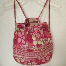 Vera Bradley Pink Backpack Floral Quilted Drawstring Medium Bucket Bag Pockets - £26.66 GBP
