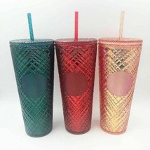 2021 Starbucks Christmas Holiday Jeweled Cold Cup Tumbler Rose Gold Red &amp; Green - £141.58 GBP