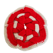 Vintage kitschy hand crocheted red with white border braided potholder trivet - £11.98 GBP