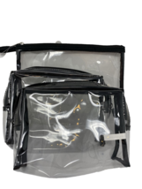 Set of 3 Clear Vinyl Travel Zipper Pouches Black Trim - $9.49