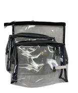 Set of 3 Clear Vinyl Travel Zipper Pouches Black Trim - €8,29 EUR