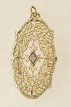 Estate Jewelry 12KT Yellow Gold Filled Filigree Diamond Necklace Pendant... - £35.52 GBP