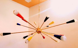 Mid Century Design 16 Multi-colour Arms Handmade Brass Sputnik Chandelier - £178.75 GBP