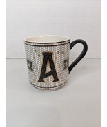 Anthropolgie Ceramic Mug Letter Initial &quot;A&quot; Subway Tiles Black Gold - £14.70 GBP