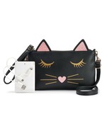 Phone Charging Crossbody Travel Bag - Black w Gold &amp; Pink Cat Glitter ears - £43.41 GBP