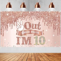 Large 10 Years Old Birthday Banner Decorations For Girls, Pink Rose Gold 10Th Bi - £22.51 GBP