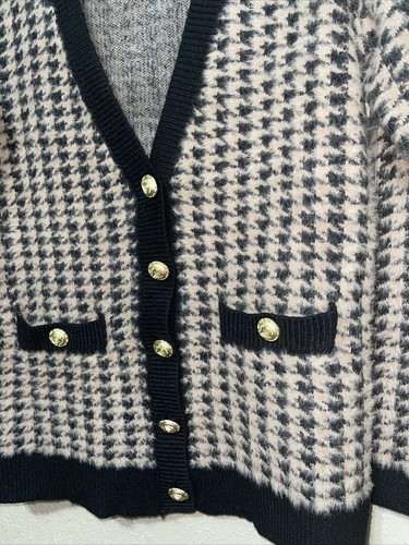 TAHARI brown/black  Long Sleeve Cardigan With gold Button and Pockets sz s new Item image 3