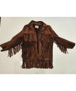 Vintage Grais Brown Suede Split Cowhide Leather Fringes Western Jacket S... - £97.96 GBP