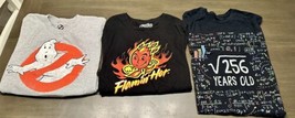 Lot of 4 Men’s T-Shirts-2 Med (Flamin Hot/256) &amp; 2 Lrg(Ghst Bst/Rbk) - £19.98 GBP