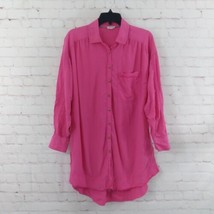 Pilcro Top Womens Small Pink Long Sleeve Oversize Button Up Raw Hem Side Slits - £23.51 GBP
