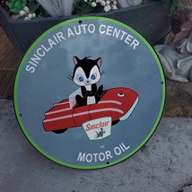 Vintage 1945 Sinclair Auto Center Motor Oil &#39;Pussyfoot&#39; Porcelain Gas-Oil Sign - £100.77 GBP