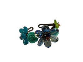 Wire Cuff Bracelet Beaded Petal Flowers Roses Statement Multicolor Adjustable - £19.46 GBP