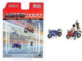 &quot;Motomania&quot; 4 piece Diecast Set (2 Figurines and 2 Motorcycles) for 1/64 Scale - £19.46 GBP
