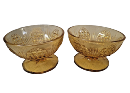 Lot 2 Vintage Amber Depression Glass Footed Custard Desert Bowls Cups Brown  - £18.60 GBP
