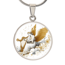 Luxury Angel Harp Circle Necklace – Elegant Graphic Jewelry Gift - $1,024.26 MXN+