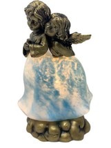 Blue Glass Angel Cherub Low Light Accent Table Lamp on Bronze Cloud 8.5&quot;... - $28.89