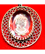 Beautiful vtg. etched glass silver Cameo pendant - $73.28 CAD