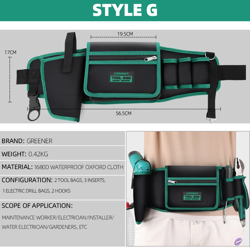 GREENERY  Electrician tool waist bag multi-function portable waterproof wear-res - £54.88 GBP