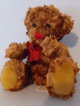 Dan Dee 6&quot; Collector’s Choice Brown Fuzzy Bear With Red Ribbon Bow  - £7.60 GBP