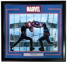 Chris Evans Signed Framed 16x20 Captain America Fight Photo BAS LOA - £531.74 GBP