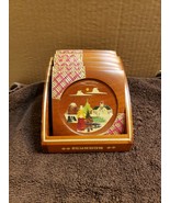 4 Wood Coasters with Holder Ecuador Souvenir  - £11.80 GBP