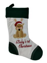 Holiday Home Babys 1st Christmas Reindeer  14 in Green Christmas Stockin... - $10.31