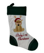Holiday Home Babys 1st Christmas Reindeer  14 in Green Christmas Stockin... - £8.21 GBP