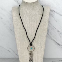 Faux Turquoise Beaded Dreamcatcher Pendant Black Cord Necklace - £5.20 GBP