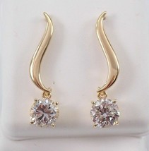 14K Yellow Gold Plated 2.00 Ct Round Simulated Diamond Drop/Dangle Gift Earrings - £86.01 GBP