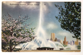 Postcard Buckingham Fountain Chicago Illinois IL Linen Posted 1956 - £2.39 GBP