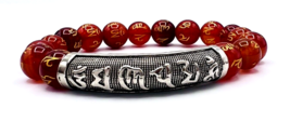 Beaded Carnelian Yoga Mantra Chakra Healing Stretch Bracelet - £13.98 GBP