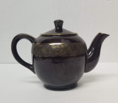 Brown Teapot Gold Sun Daisy Trim Vintage Ceramic Tea Pot - $10.89