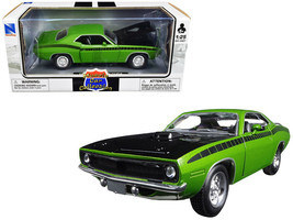 1970 Plymouth Barracuda Green w Black Hood Stripes Muscle Car Collection 1/25 Di - £28.93 GBP