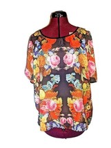Torrid Top Blouse Women Hi Low Hem Size 0 Large 12 Short Sleeves Floral - $23.76