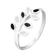 Peaceful Elegance Olive Branch w/ Black Onyx &amp; Shell Sterling Silver Ring-9 - £9.31 GBP