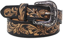 Western 1-3/4&quot; Tapered Antique Floral Tooled Full-Grain Leather Belt 26RS5253T - $59.99