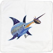 Embroidered Cushion Pillow Cover Marine Art Swordfish Outdoor Marine Canvas - £28.02 GBP
